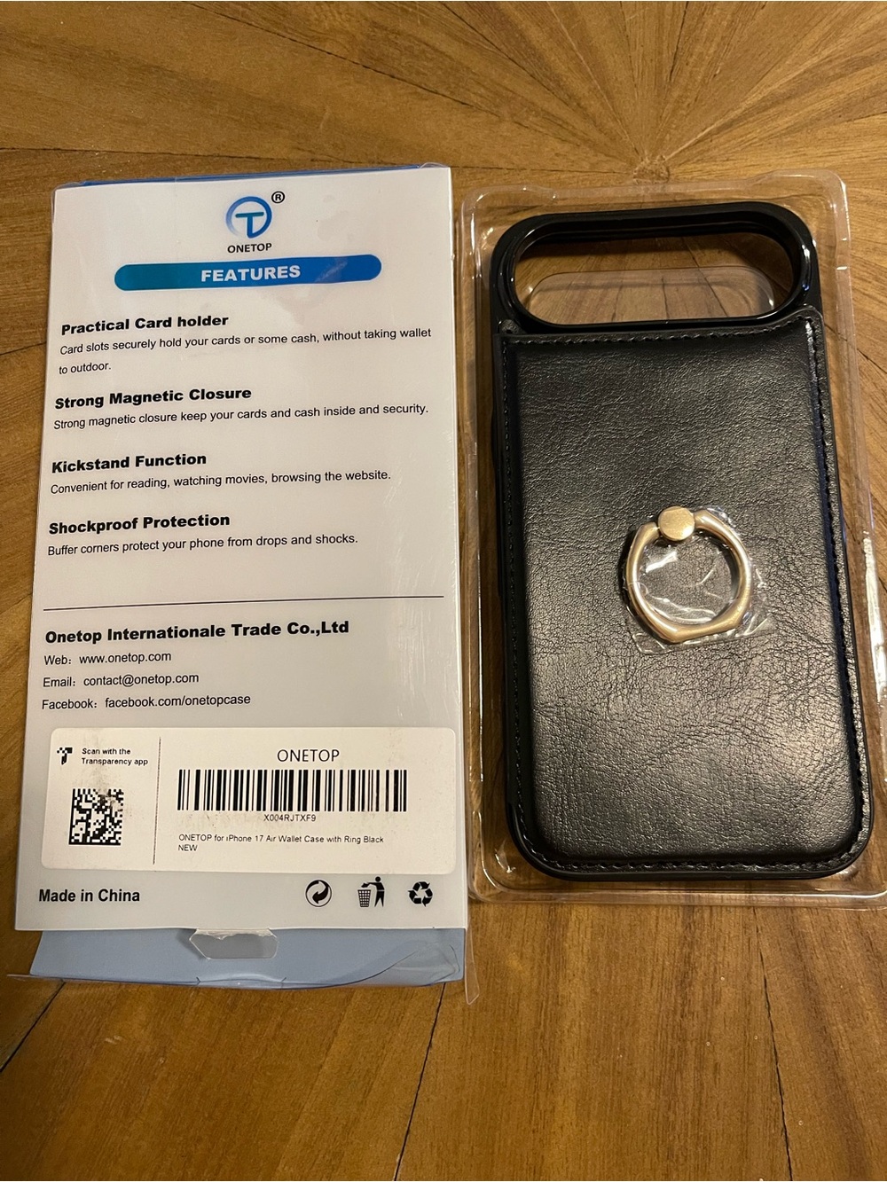 Black Leather Wallet/Cell Case with Ring for Cell Phones NEW In Box